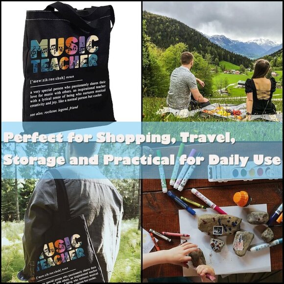 Music Teacher Tote Bag Canvas Gift for Piano Guitar Violin Appreciation - Picture 6 of 7